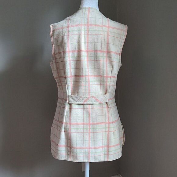 Vintage 1960s Jantzen Vest Pink Plaid Knit 1960 Mod Preppy Pastel Size 12 - Picture 7 of 12